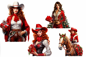 Santa Cowgirls Christmas Clipart PNG