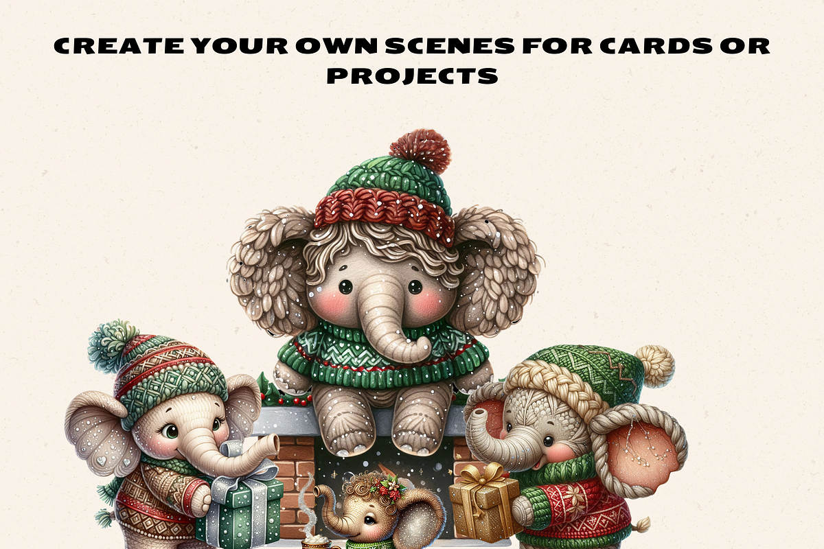 CHRISTMAS ELEPHANT CLIPART PACK, a Seasonal Illustration by Daring Digies (Photo 6 of 9)