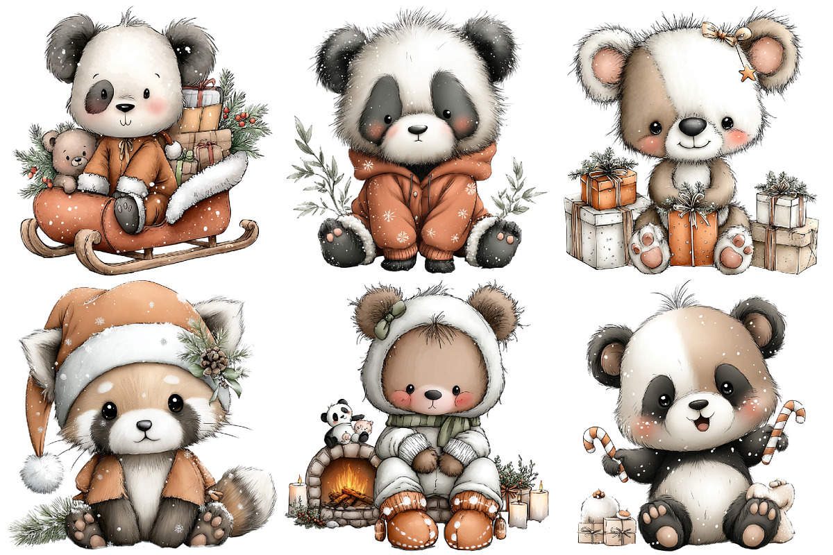 Whimsical Christmas Panda Clipart, an Illustration by Pixels.Craft (Photo 6 of 6)
