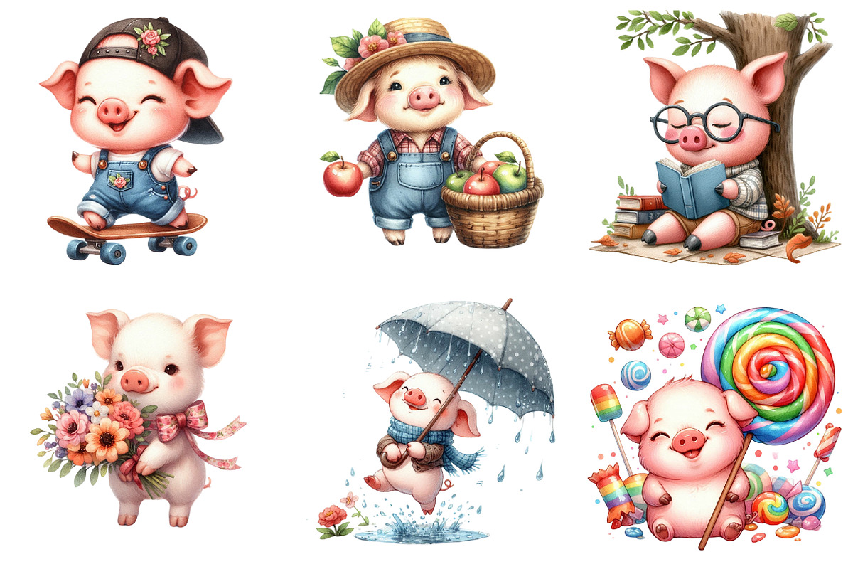 Cute Pig Clipart Bundle, an Illustration by DreamArtGraphic (Photo 3 of 4)