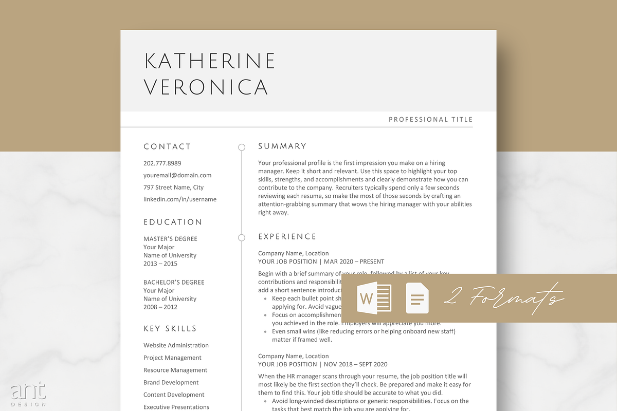 Modern Resume Template - Katherine, a Resume Template by AntDesignStudio (Photo 1 of 9)