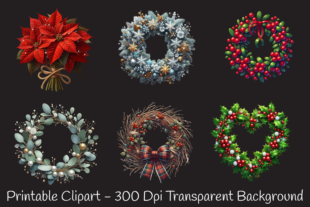 Christmas Wreaths & Floral Clipart B, an Illustration by RobertsArt (Photo 4 of 6)