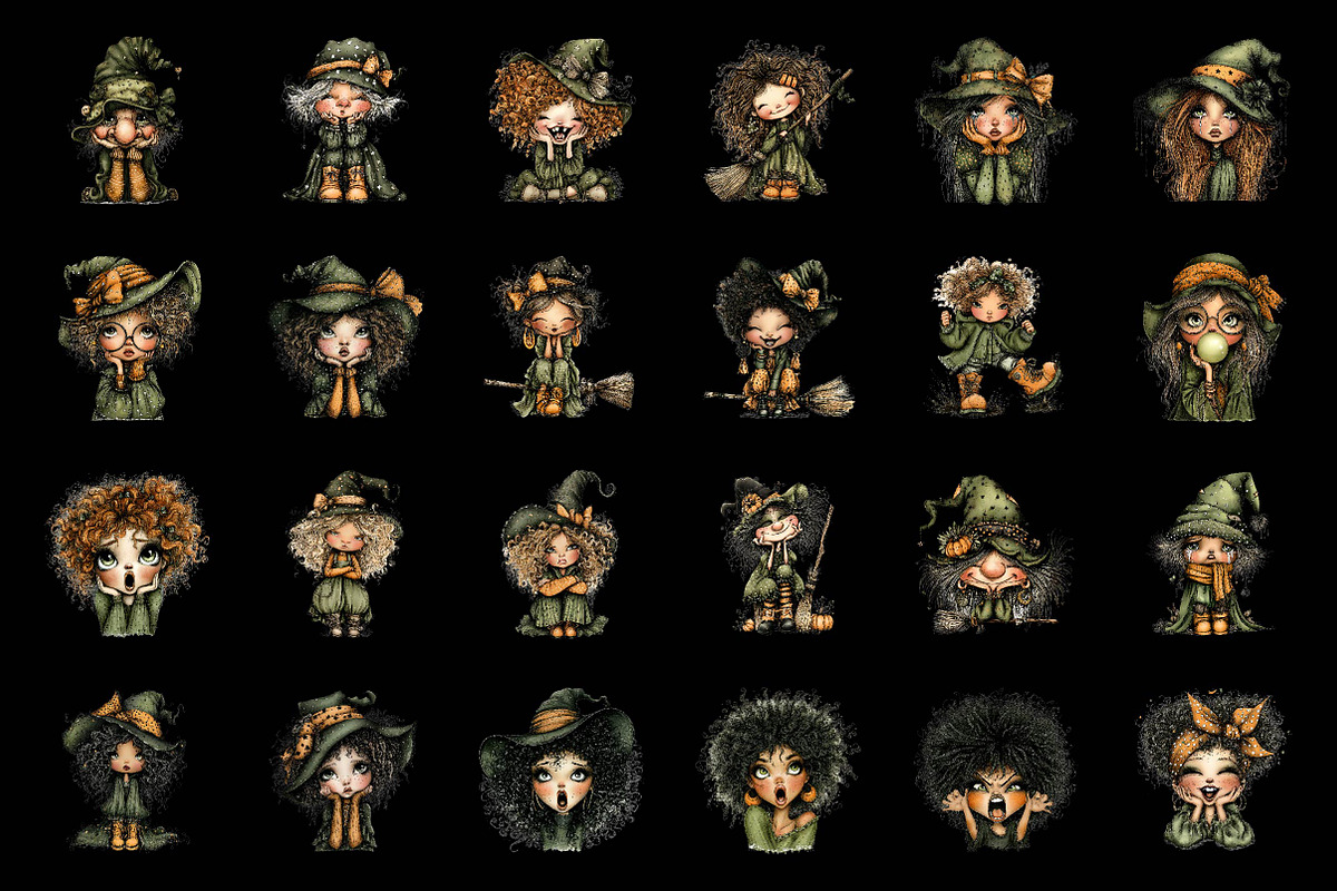 Whimsical Witch Clipart Bundle, a Seasonal Illustration by fashionaddict (Photo 4 of 7)