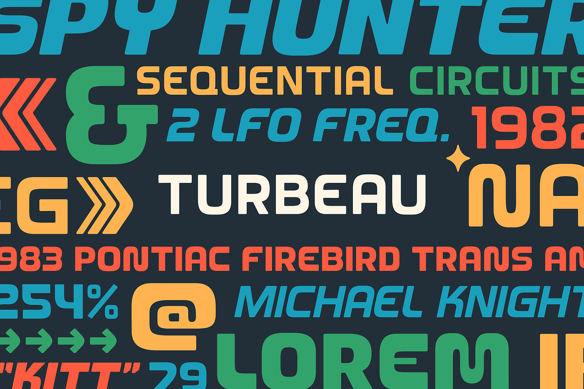 Turbeau — Retro-futuristic font, a Font by SimpleBits® (Photo 2 of 7)