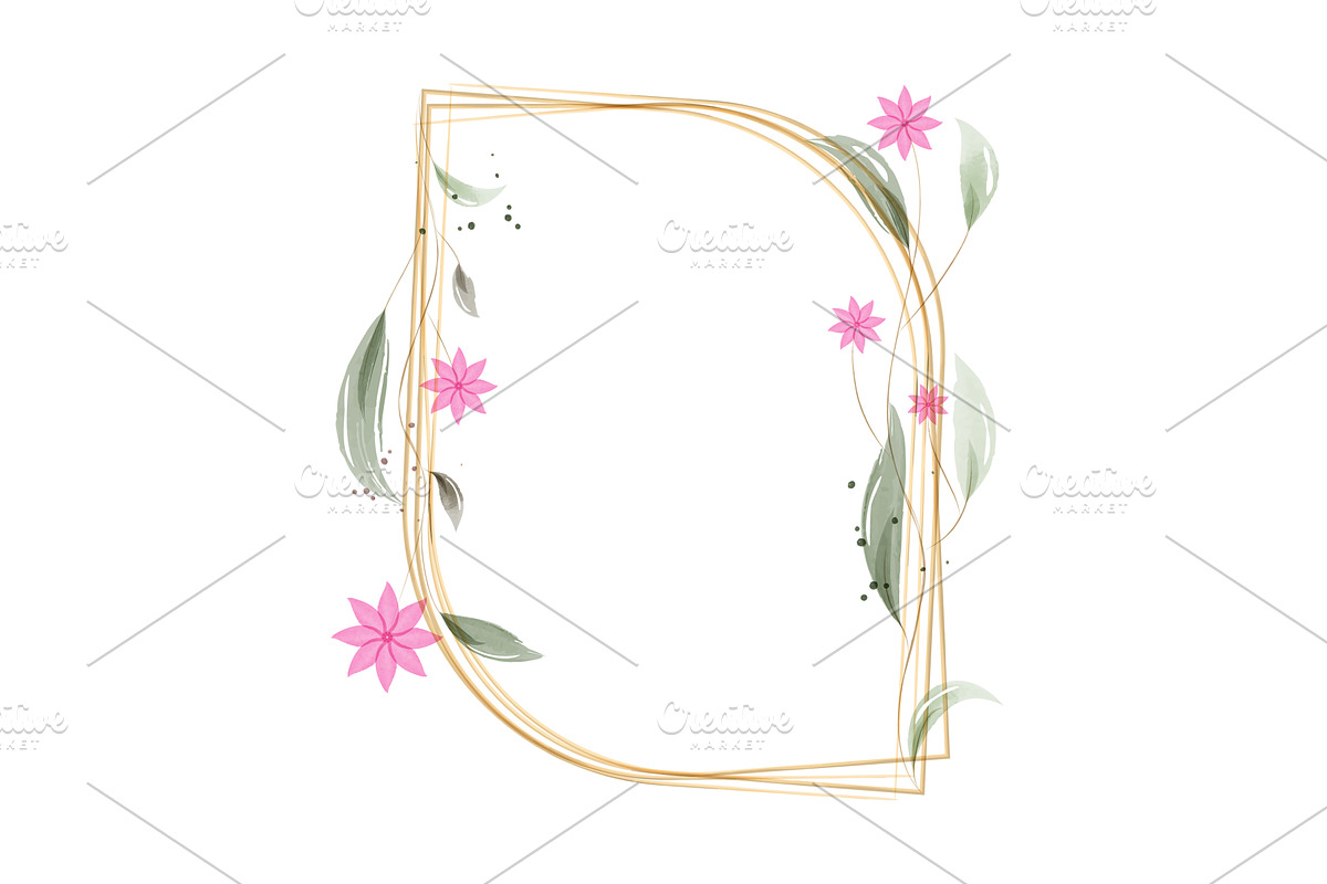 Elegant golden watercolor frame with, an Illustration by okskukuruza