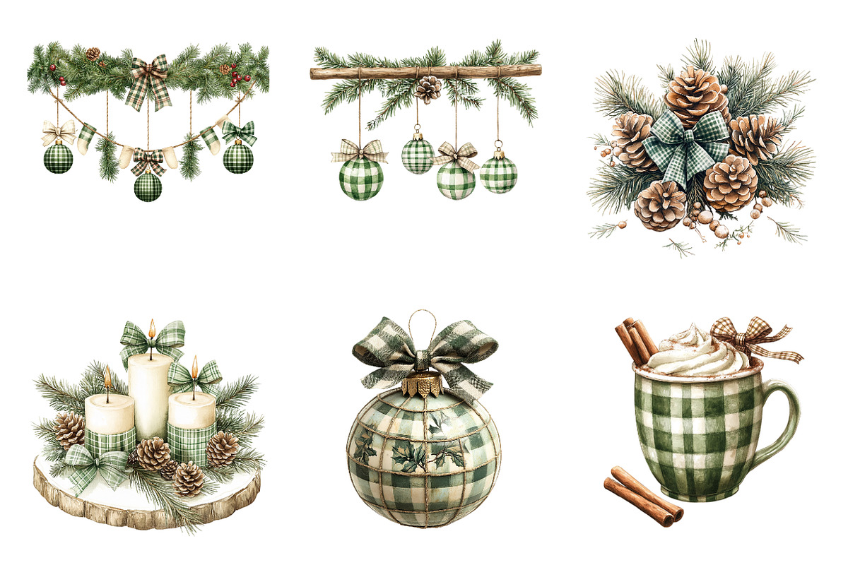 Watercolor Green Plaid Christmas P, a Work Illustration by SinaCreation (Photo 2 of 6)