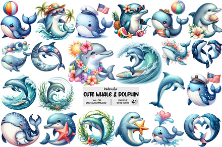 Cute Whale and Dolphin Clipart