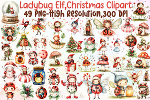 Ladybug Elf,Christmas Clipart, an Illustration by Sublimation Artist