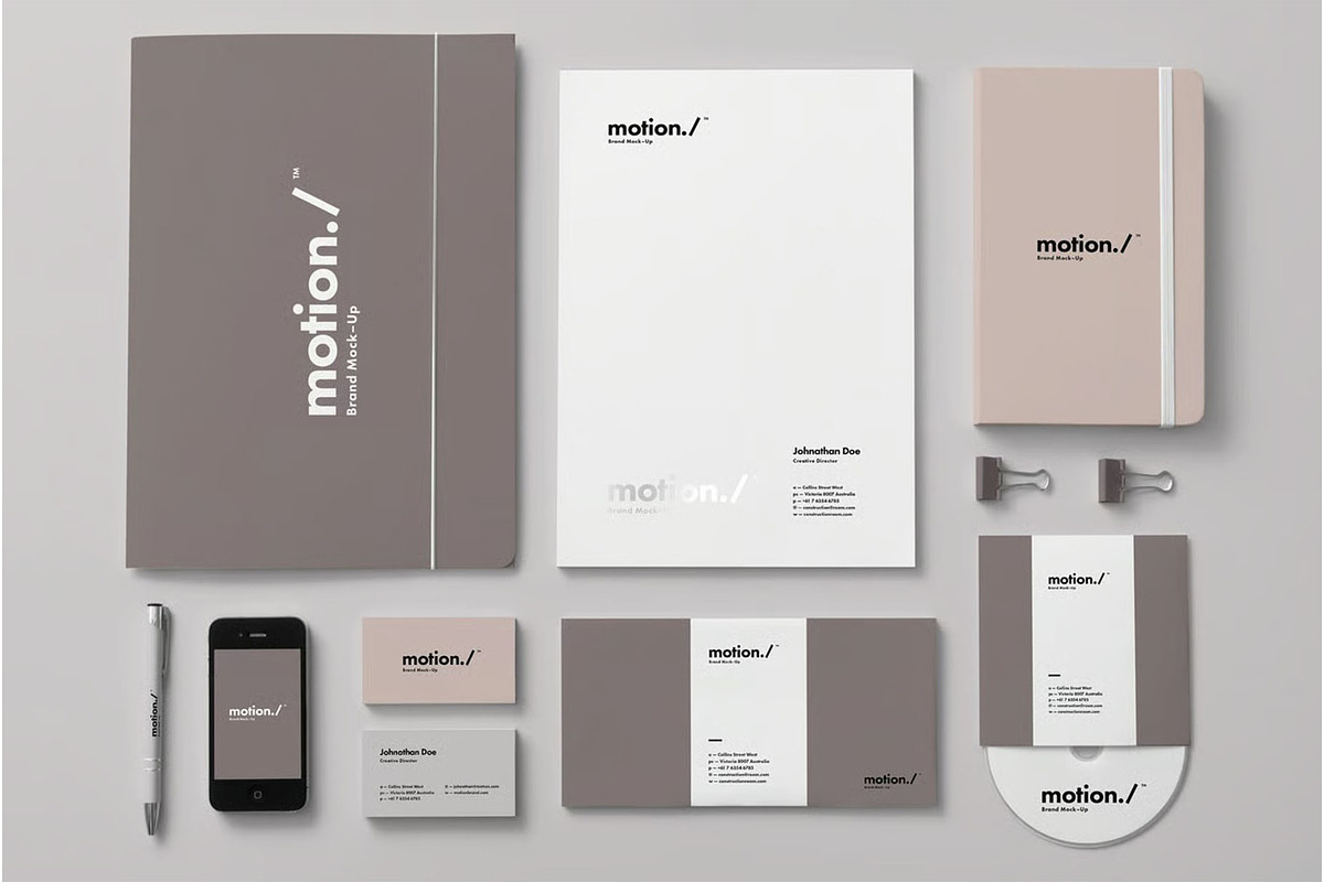 Motion Branding Print Pack Mockup, an Advertising Mockup by zippypixelstudio (Photo 2 of 9)