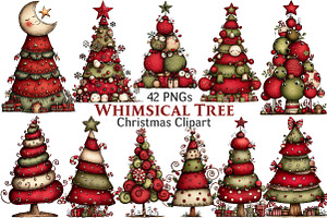 Whimsical Christmas Tree Clipart, an Illustration by Pixels.Craft