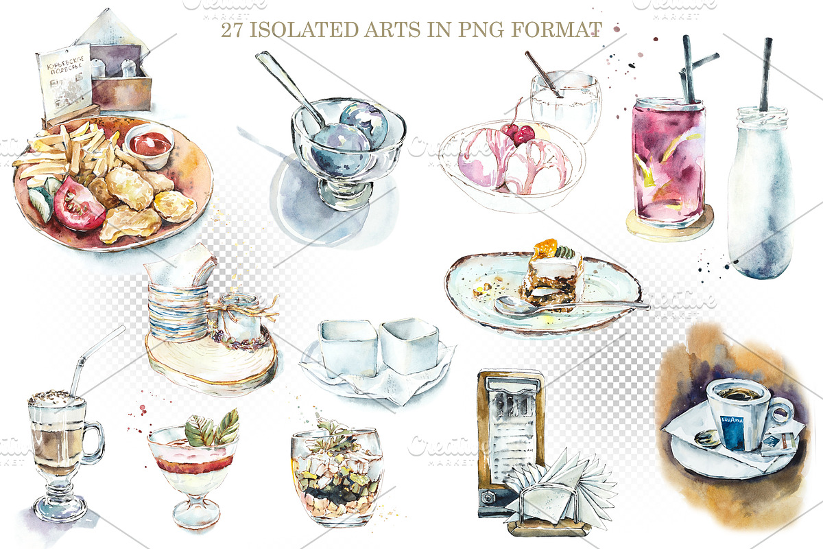 Watercolor Cafe and Sushi Bar, a Food Illustration by Budogoshch (Photo 2 of 4)
