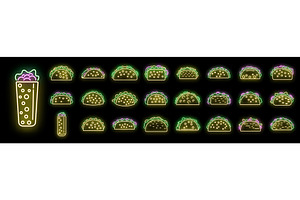 Tacos icons set vector neon, an Object Illustration by Ylivdesign