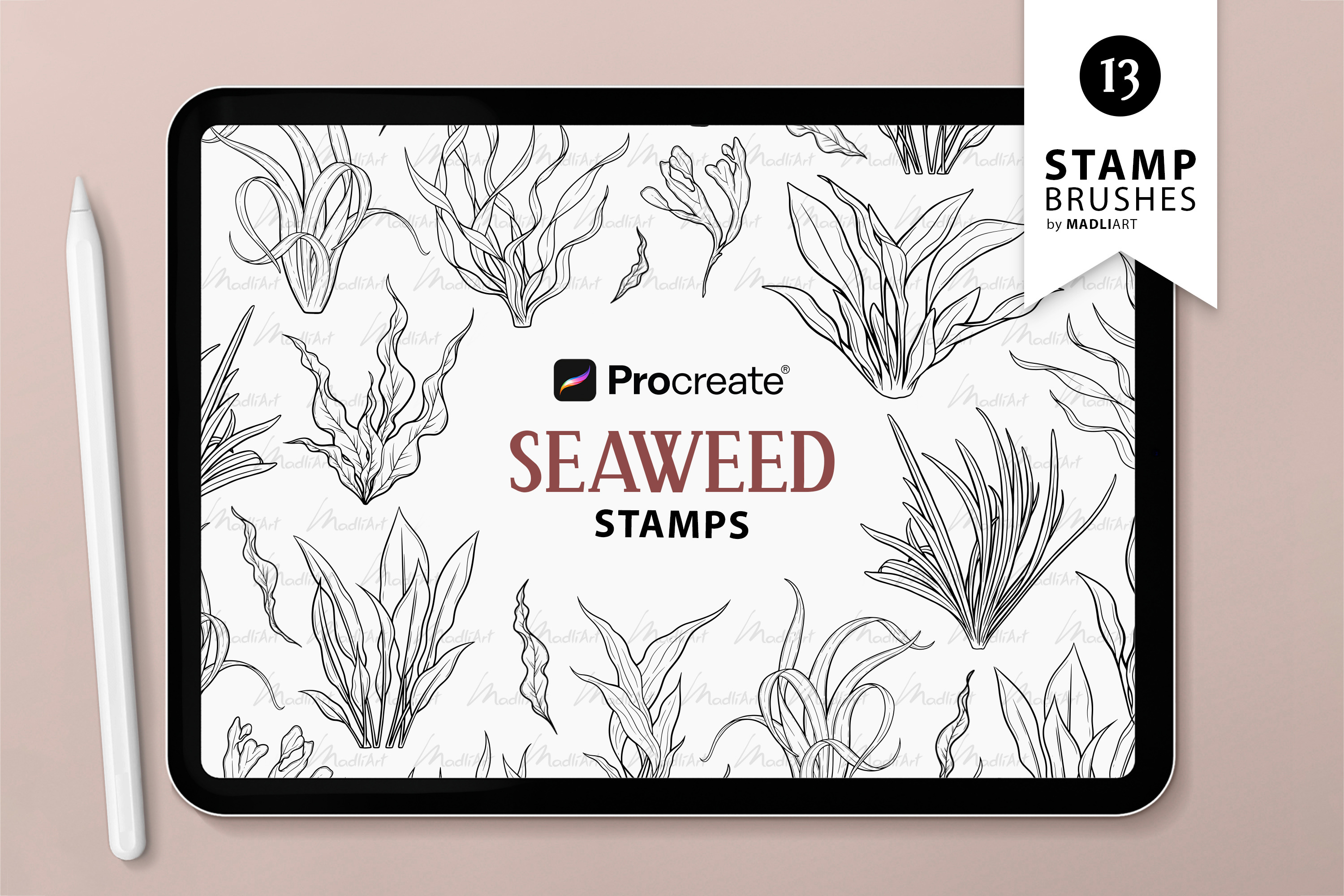 Seaweed Procreate Brush Stamps, a Shape Add-On by MadliArt