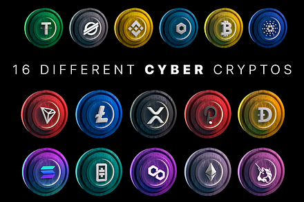 16 Crypto Coins 3D