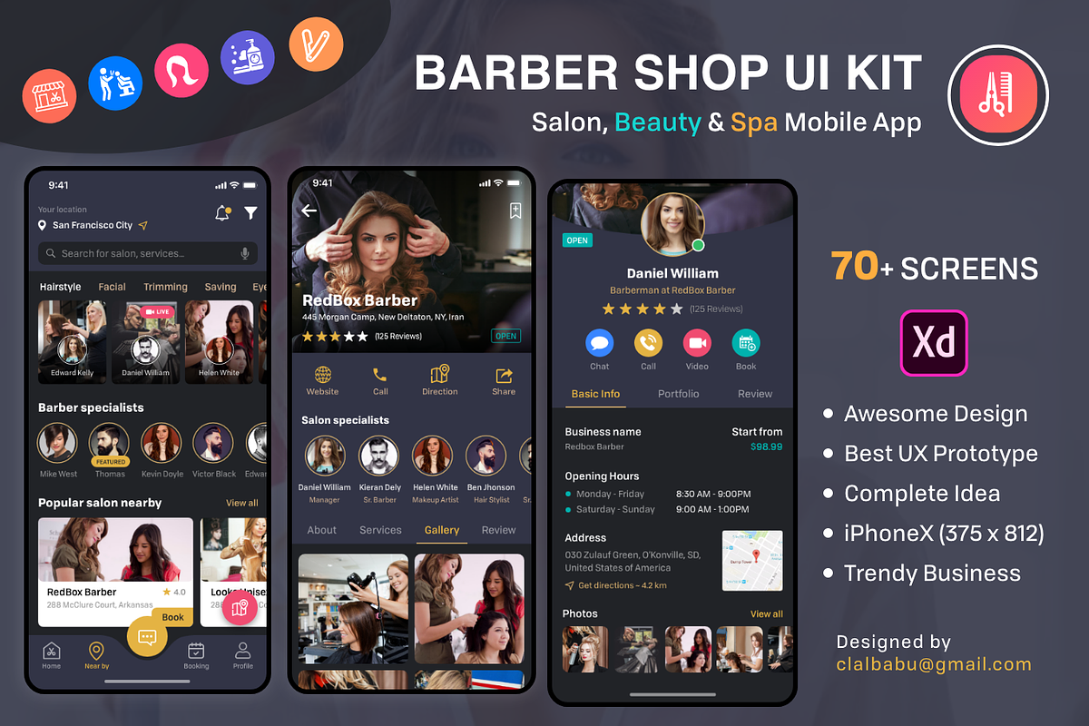 Barber & Salon UI Kit, an App Template by UX Design Master (Photo 1 of 13)