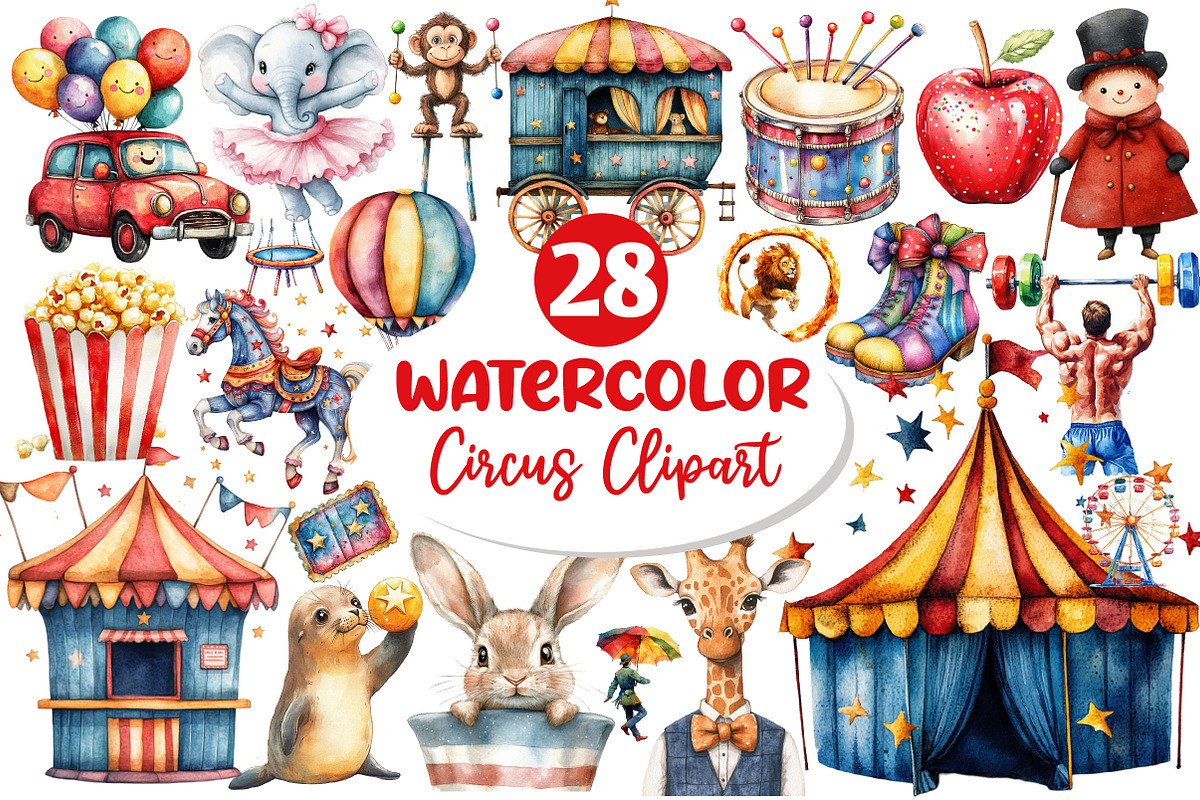 Circus Watercolor Clipart, an Illustration by Dream Creation (Photo 1 of 6)