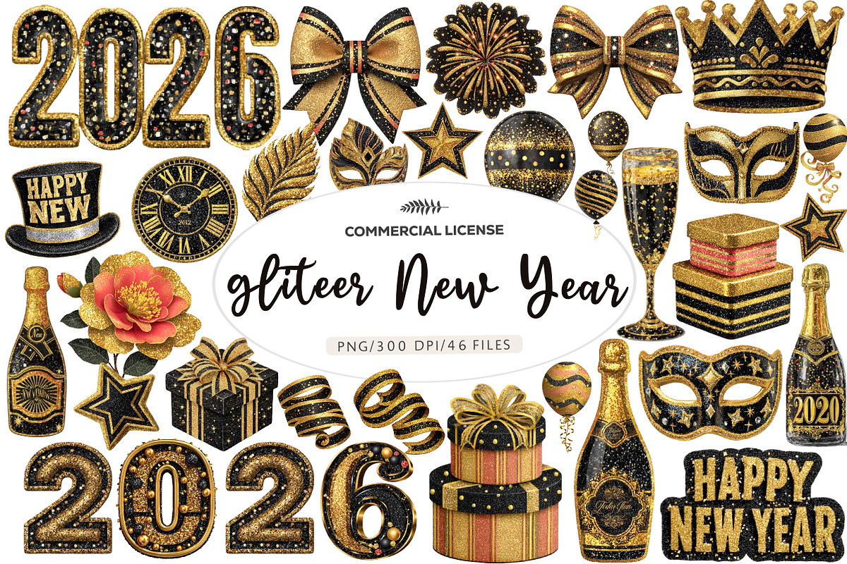 Gliteer New Year Clipart, an Illustration by CreationArt (Photo 1 of 7)
