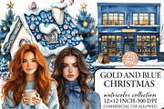 Gold and Blue Christmas Clipart, an Illustration by Libby Wishes (Thumbnail 1 of 7)