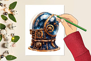 Steampunk Moon World Clipart, an Illustration by designcity5 (Thumbnail 4 of 5)