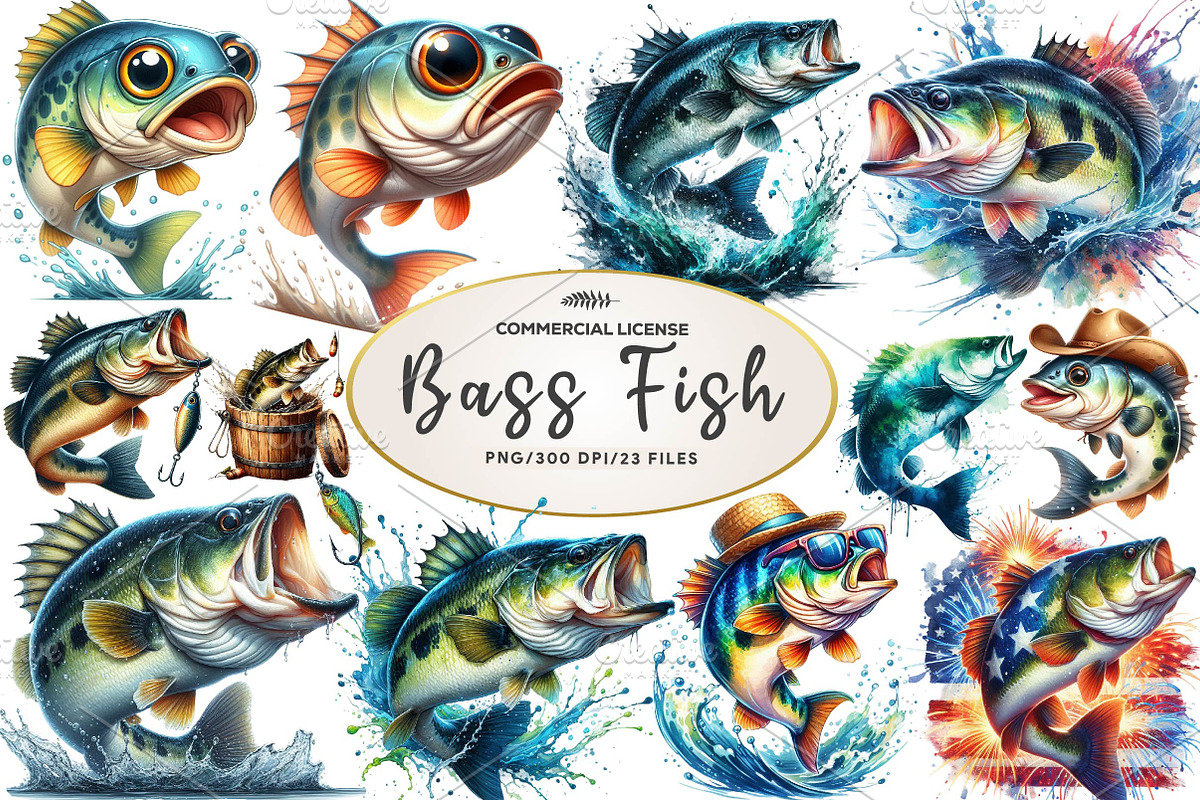 Jumping Bass Fish Clipart, an Illustration by CreationArt (Photo 1 of 5)