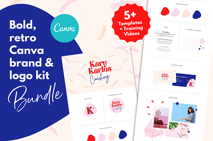 Retro Canva logo & brand kit bundle