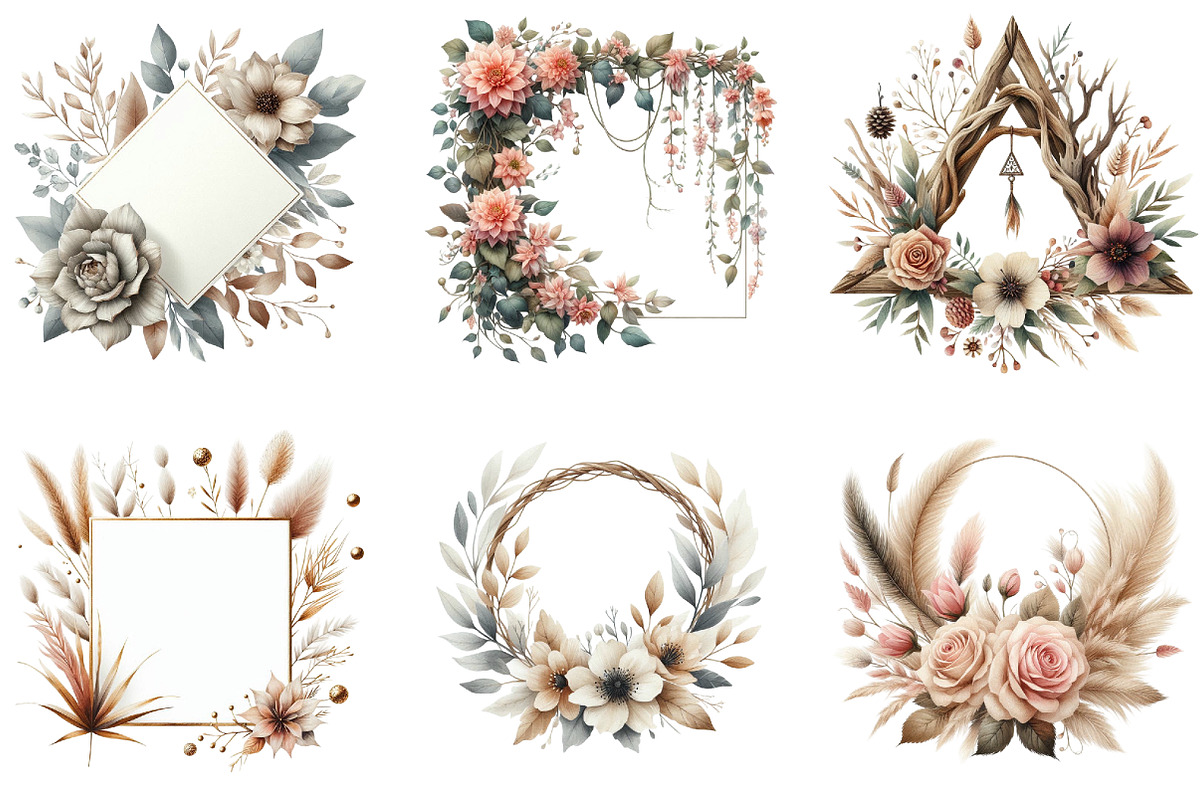 Floral Frame Border Wreath. Boho Cli, an Illustration by DreamArtGraphic (Photo 6 of 6)