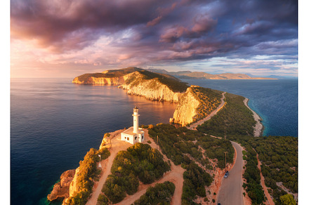 Lighthouse on the mountain peak at, a Nature Photo by den-belitsky