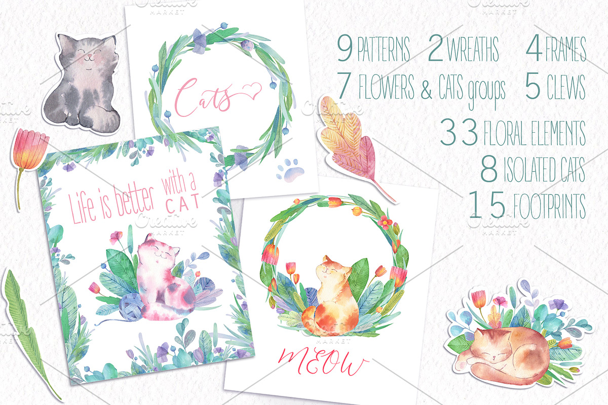 Watercolor Cute Cats clipart, a Graphic by StasyArt