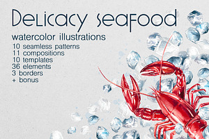 Seafood watercolor clipart, a Food Illustration by Eva Kleinman