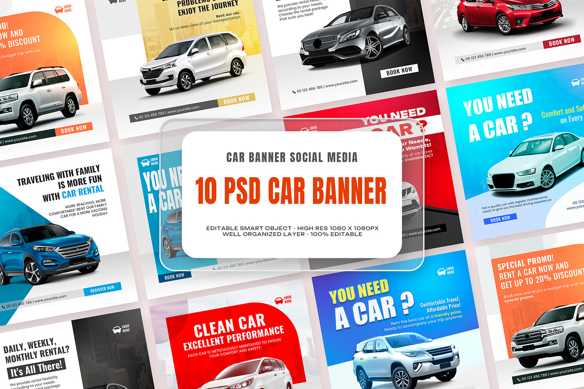 Car rent social media post design, a Social Media Template by Evloxx Studio (Photo 1 of 6)