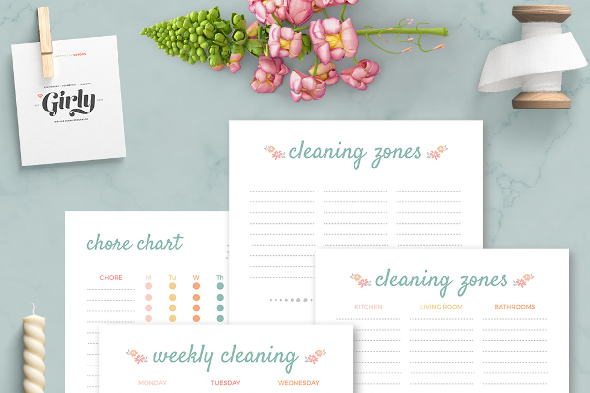 Cleaning Planner, Home binder, a Templates & Theme by Wellies and Lemonade