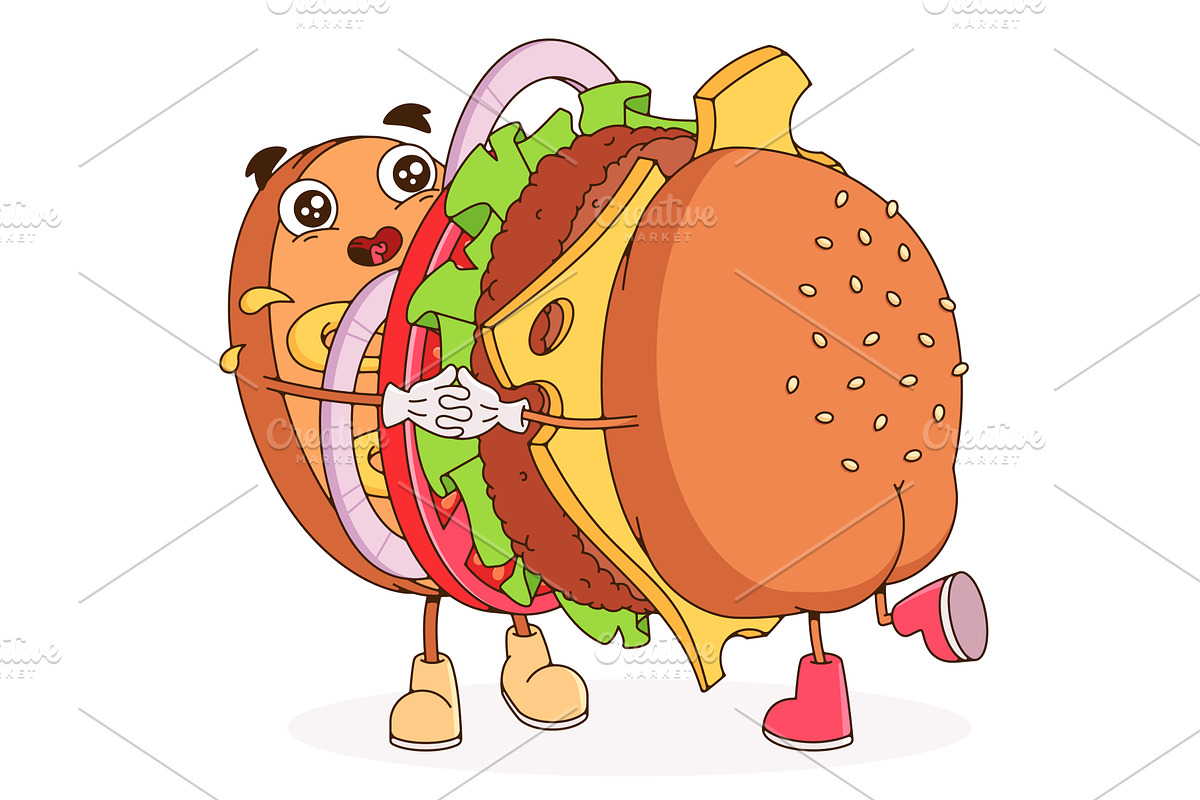 Groovy cartoon burger mascot, a Food Illustration by YuliiaOsadcha