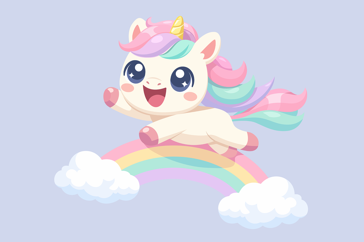 Baby Unicorn Riding Rainbow Kawaii, an Animal Illustration by Artpon Illustration (Photo 3 of 3)