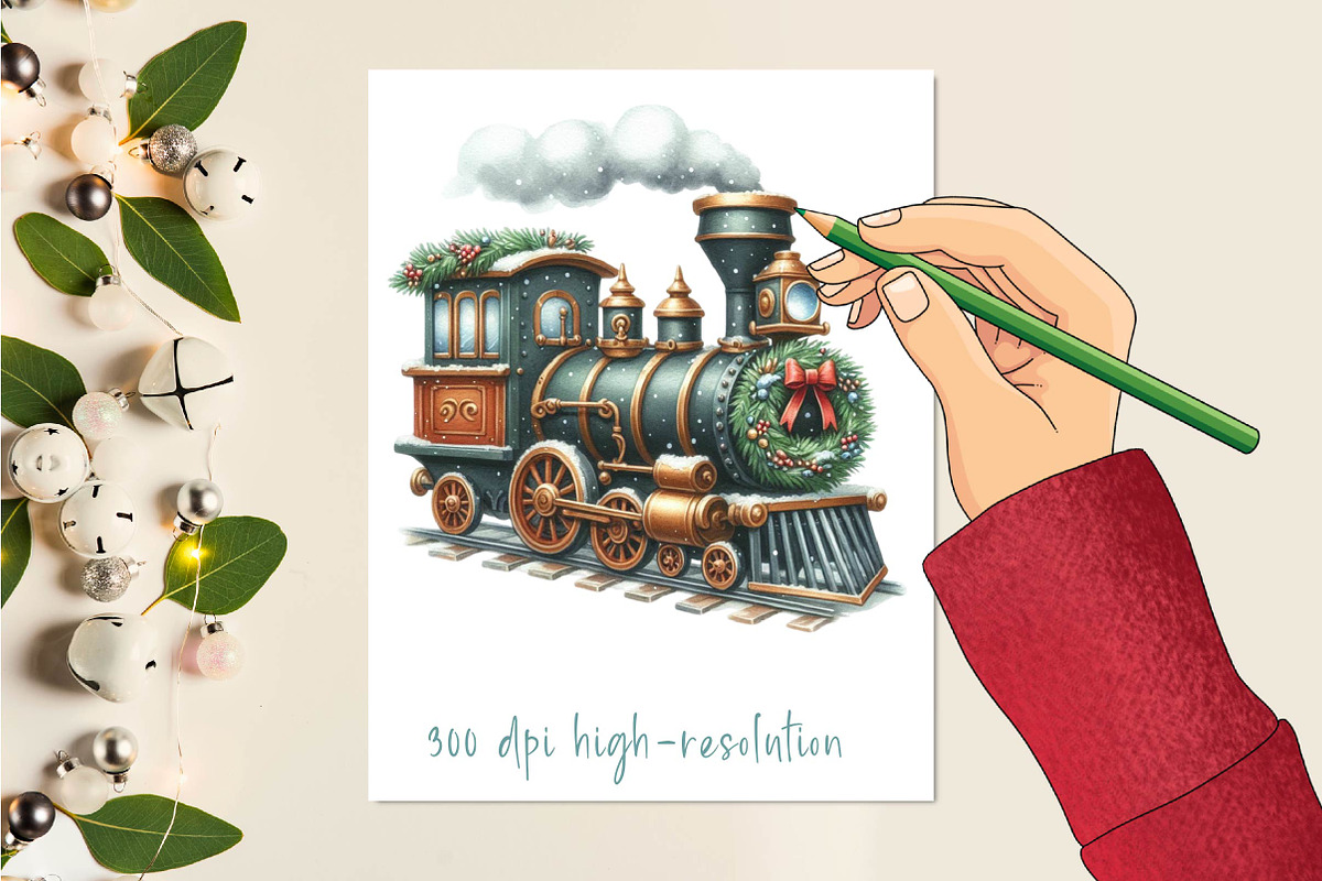 Christmas vintage steam train Clipar, an Illustration by CreationArt (Photo 2 of 6)