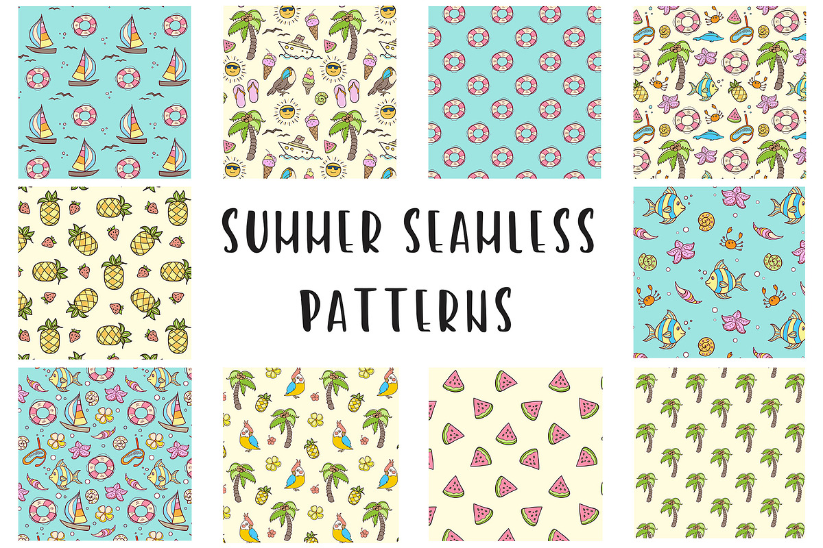 Doodle Summer Seamless Patterns, a Pattern Graphic by Artspace
