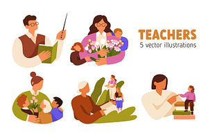 Teachers with kid students set, an Education Illustration by Good Studio