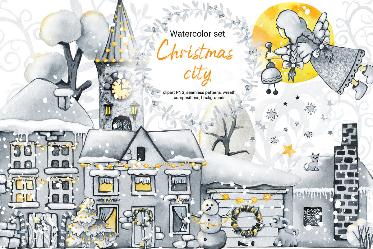 Christmas winter houses, city scene, an Illustration by Artmanata (Photo 1 of 17)
