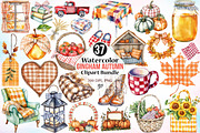 Watercolor Gingham Autumn Clipart, an Illustration by Canvas Craft (Thumbnail 1 of 3)
