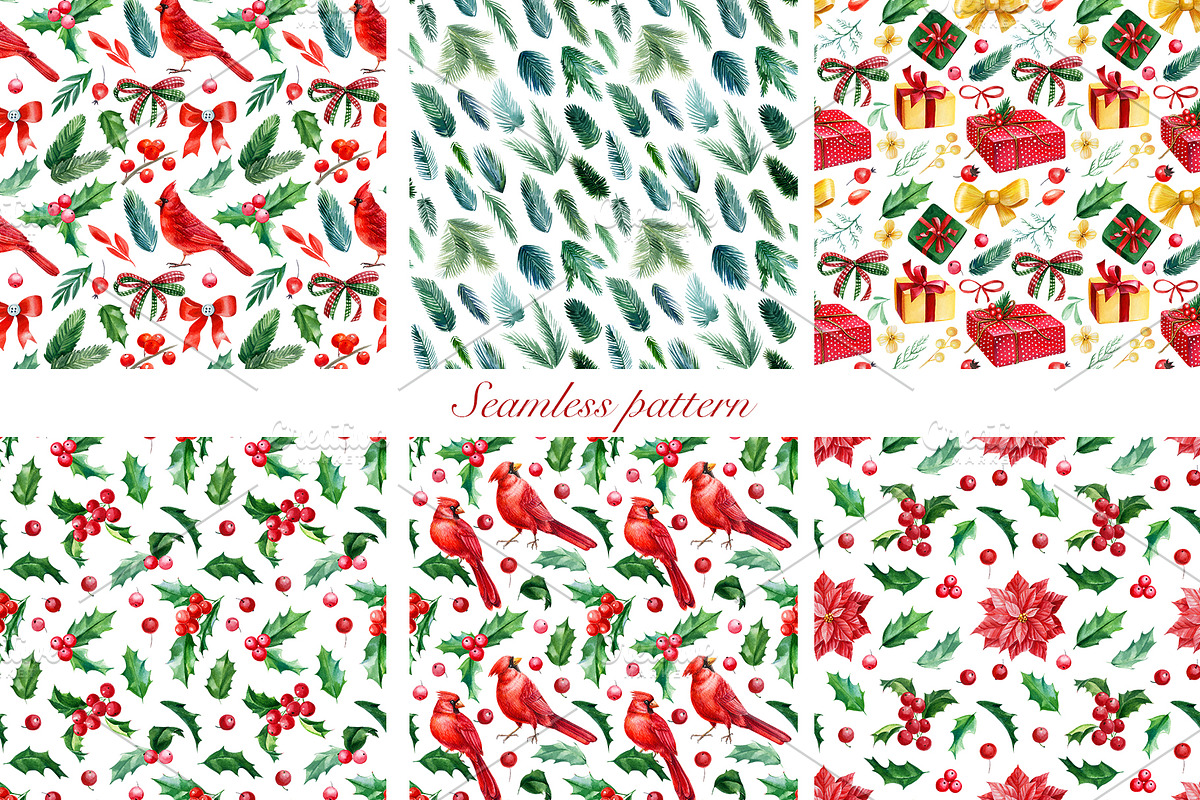 Christmas watercolor clipart, a Decorative Illustration by Hanna Hryharenka (Photo 7 of 19)