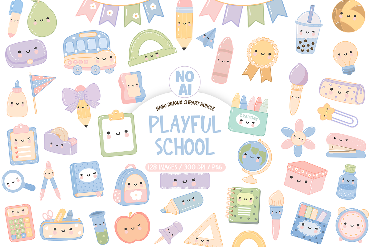 Pastel Back to School Clipart PNG, a Decorative Illustration by TatiMockup (Photo 1 of 5)