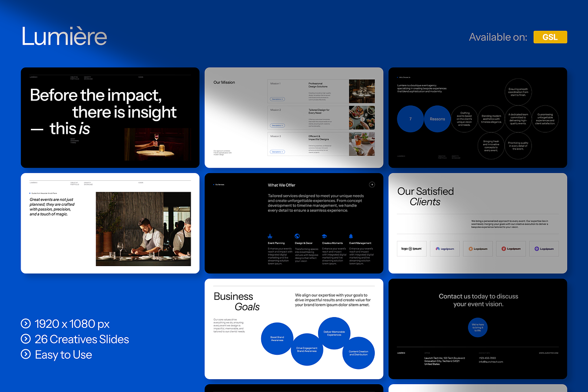 Lumiere Creative Portfolio Gslides, a Presentation Template by Unich Design Bureau (Photo 1 of 8)