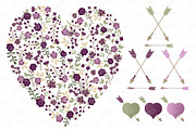Plum Floral Heart & Banner Vectors, an Illustration by Amanda Ilkov (Thumbnail 3 of 4)