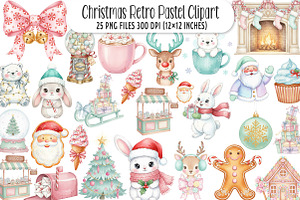 Retro Pastel Christmas Clipart PNG, an Illustration by SinaCreation