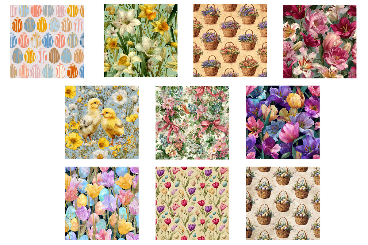Pastel Easter flowers pattern, an Illustration by Designworld (Photo 3 of 4)