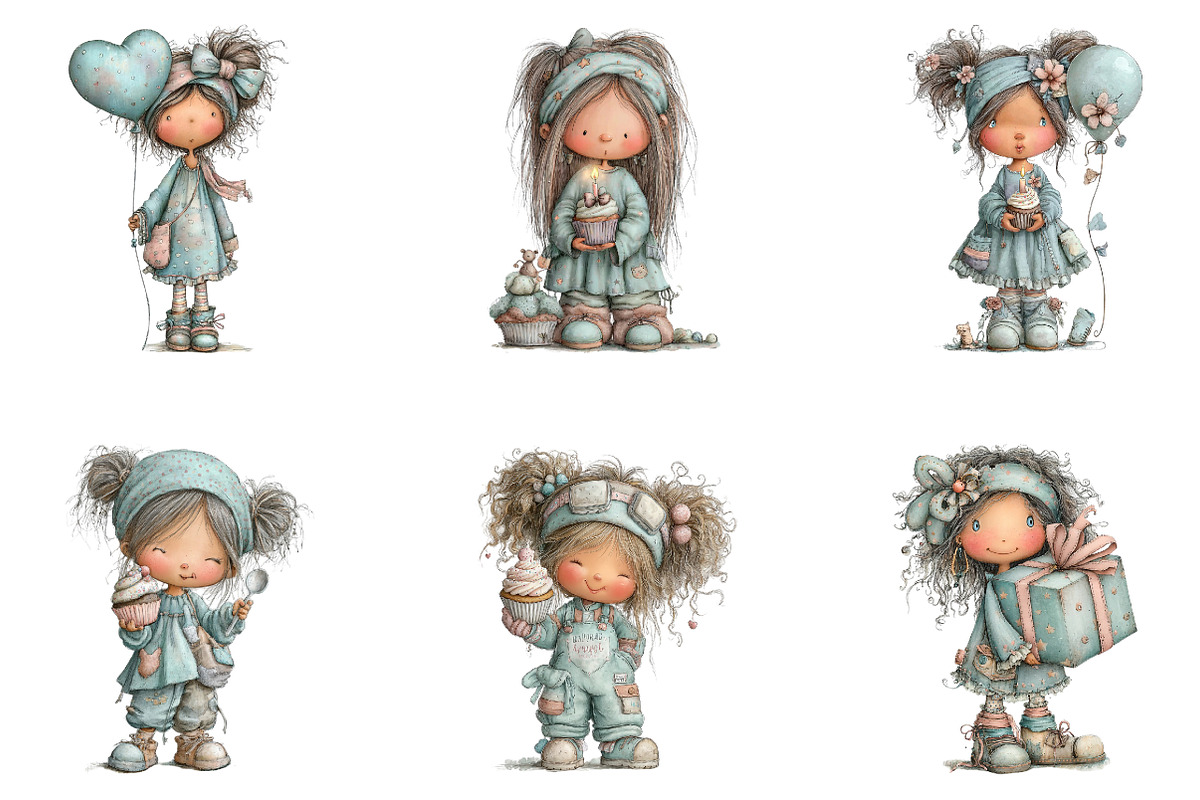 Whimsical Birthday Girl Clipart, an Illustration by CreationArt (Photo 6 of 7)