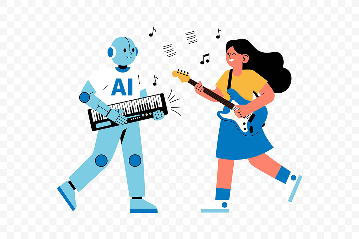 AI Robot Keyboard and Human Singer, a Technology Illustration by Partikusi Design (Photo 3 of 3)