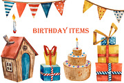 Bird's Birthday - Watercolor Clipart, an Animal Illustration by Mashamashastu (Thumbnail 3 of 12)