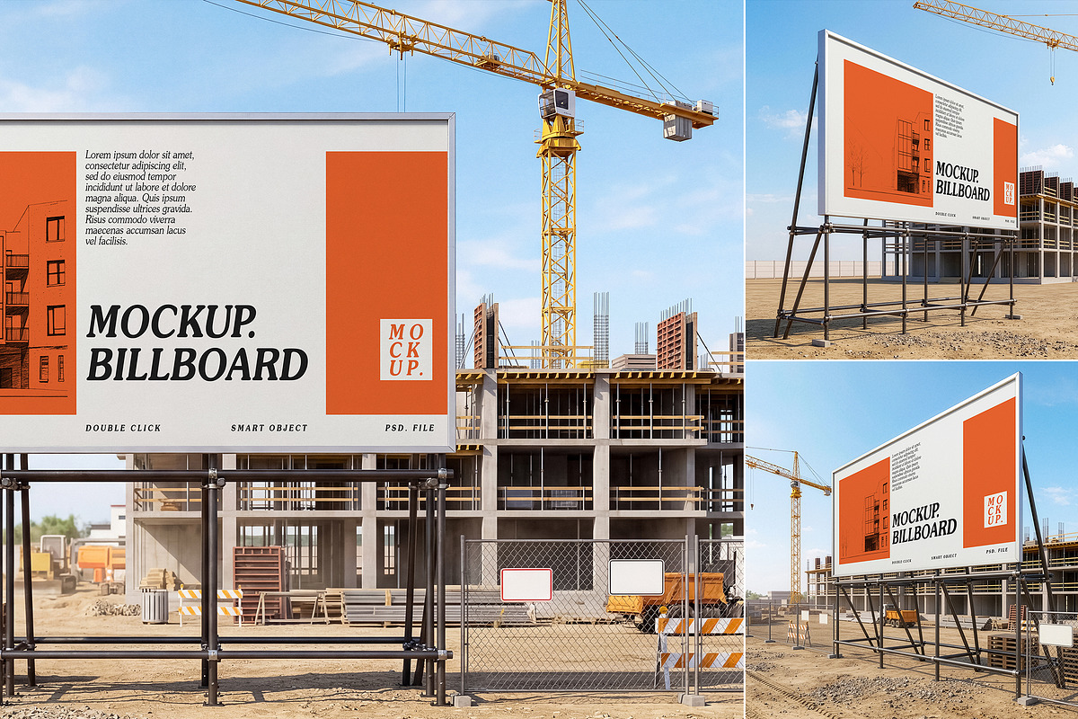 3 Construction Site Billboard Mockup, an Advertising Mockup by smishura (Photo 1 of 8)