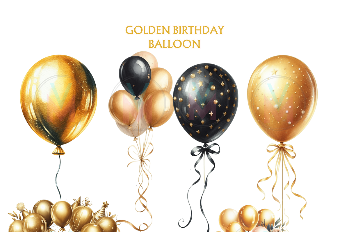 Gold Balloons birthday Clipart, png, a Decorative Illustration by VM PARTYS  BY TAIRUMA (Photo 3 of 10)