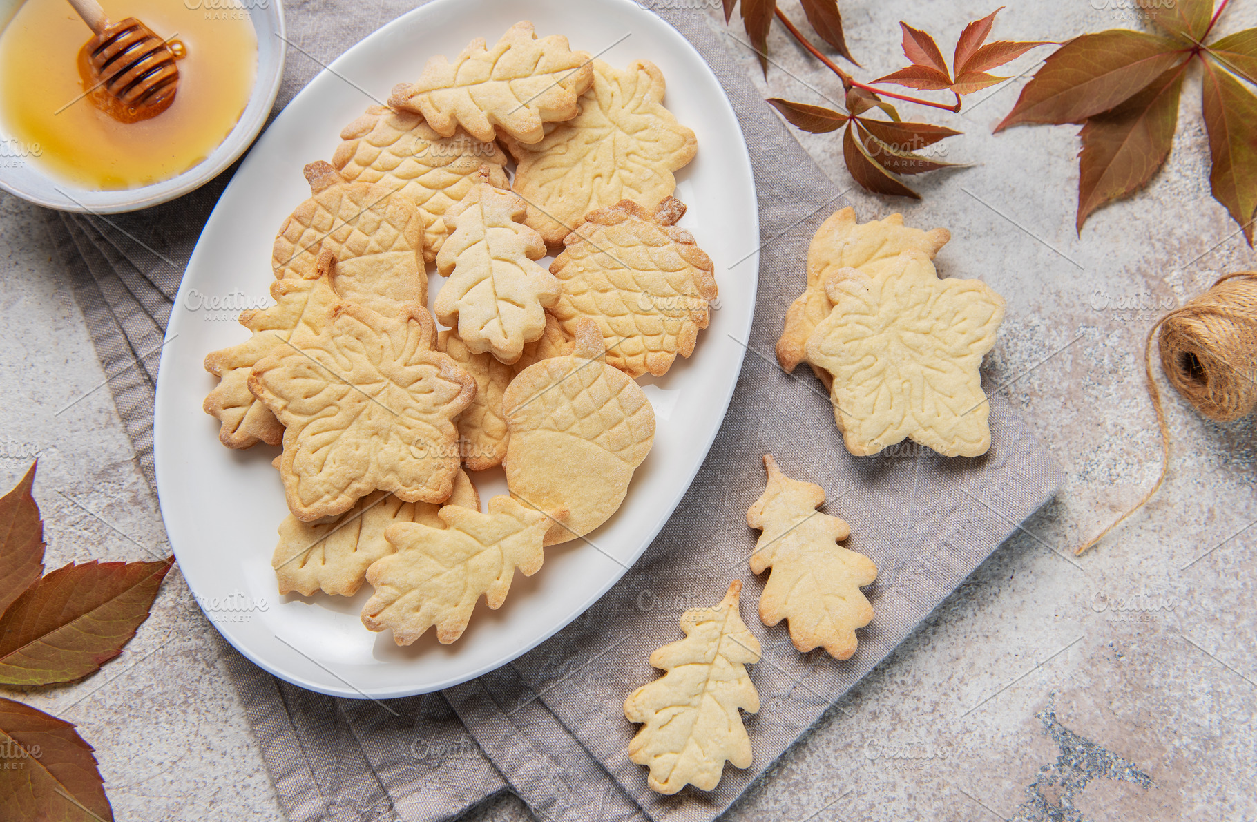 Autumn leaf and acorn cookies with honey, a Food & Drink Photo by Olena Rudo